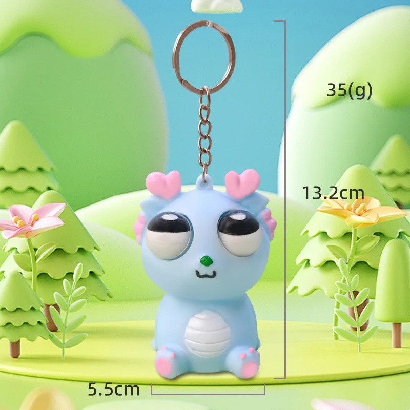 Cartoon Couple Pop Eyes Dinosaur Dragon Keychain Big Eyeball Pinch Stress Relief Key Toy Cute Dragon Toy for Key Usage