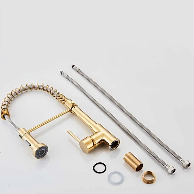 Pull out faucet pure copper single handle gold kitchen sink faucet single hole luxury brass drawing faucet