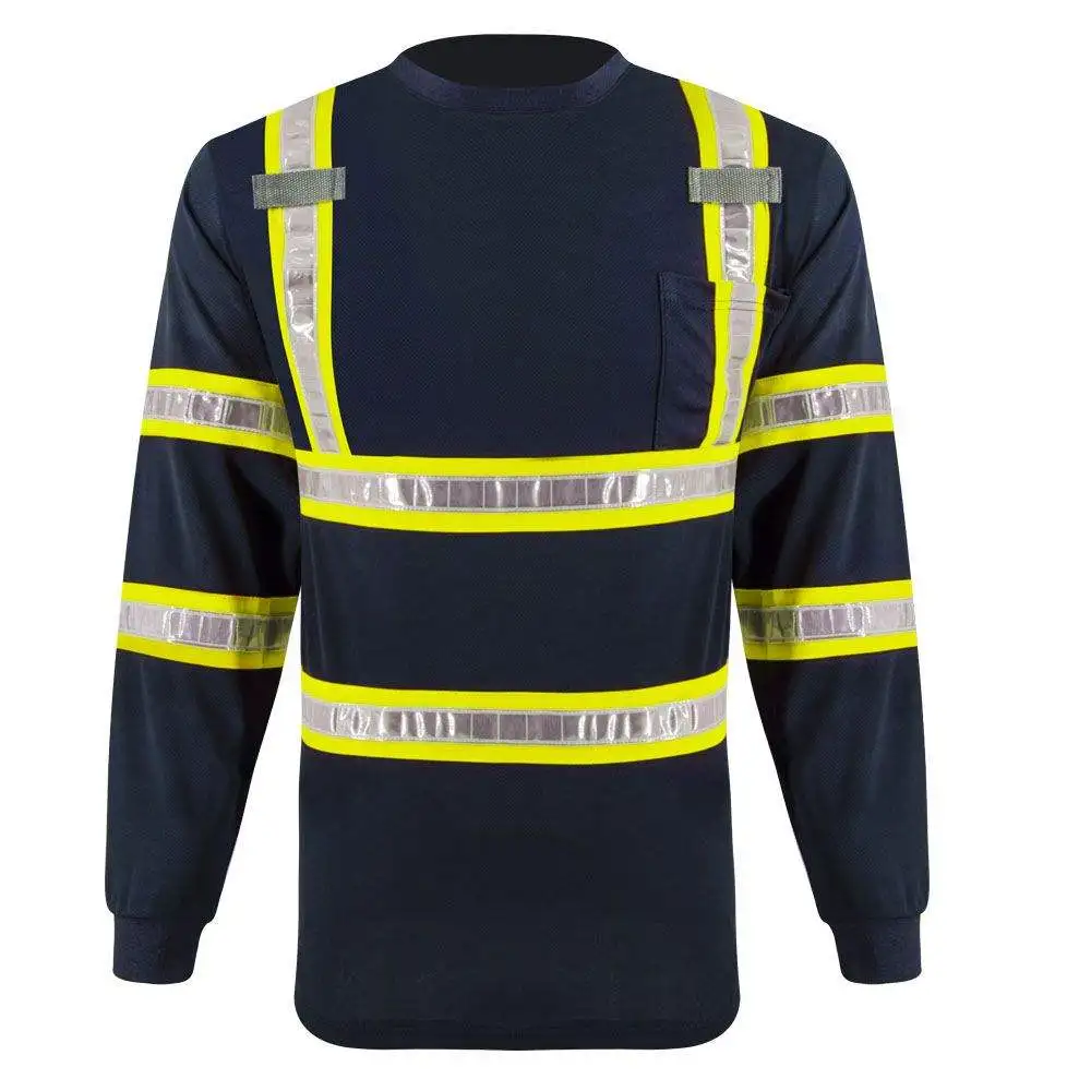 Wholesale Stock Long Sleeve Hi Vis T-shirt High Quality Breathable Safety Reflective Reflect Hi Vis Shirt