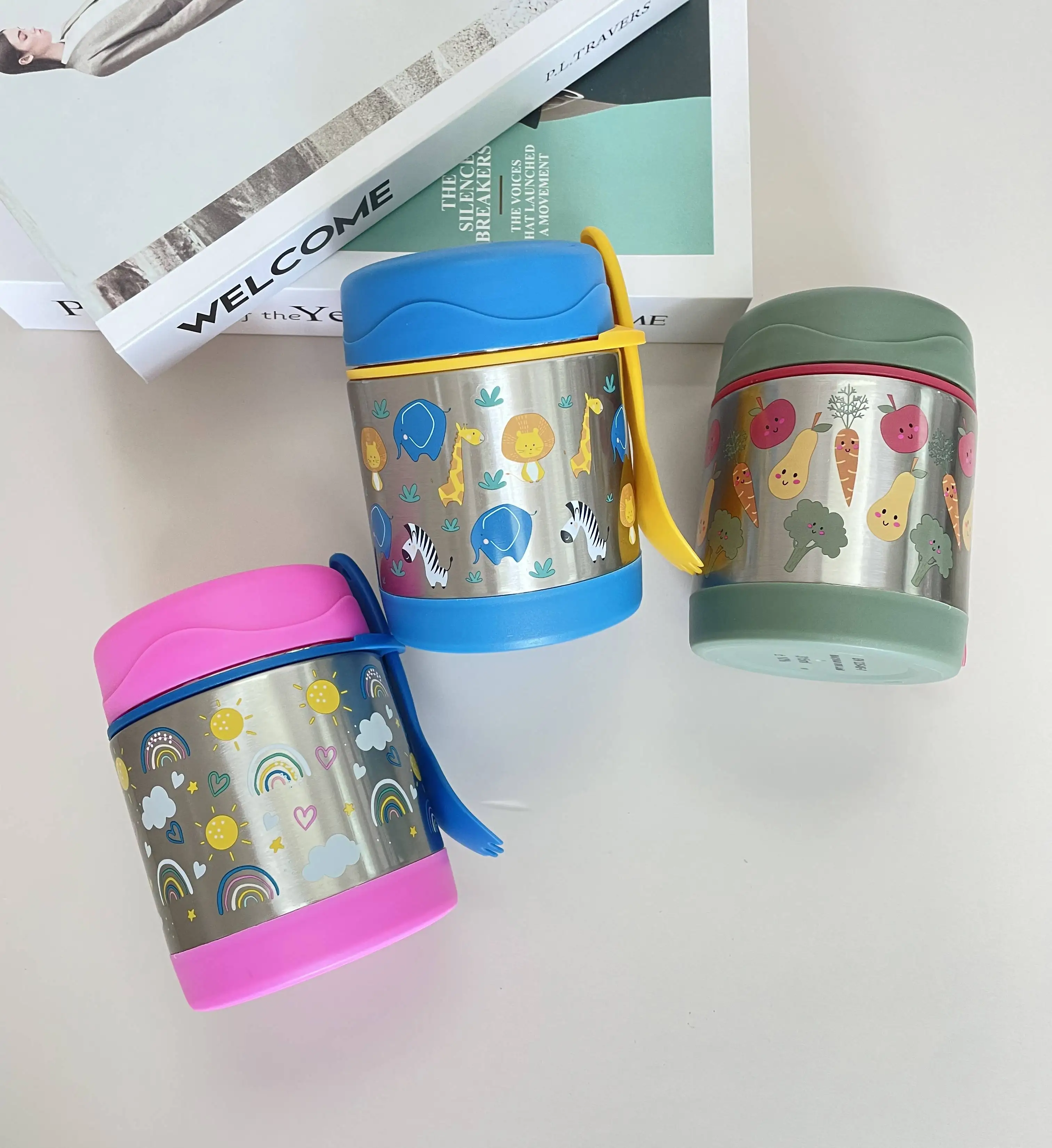 Double Wall leak proof Stainless Steel Vacuum Insulated  Thermos  Kids Food Jar With Spoon and Fork