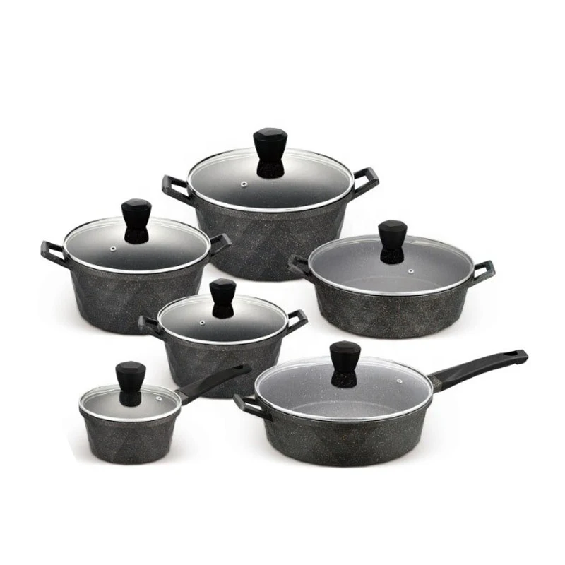 12 Pcs Diamond Non-stick Casserole Nonstick Cooking Pots Cookware Setspots Pan Set Kitchenware