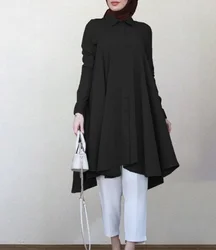 2021 мусульманская однотонная водолазка на пуговицах ласточкин хвост изогнутая Нижняя многоцветная женская блузка с длинными рукавами