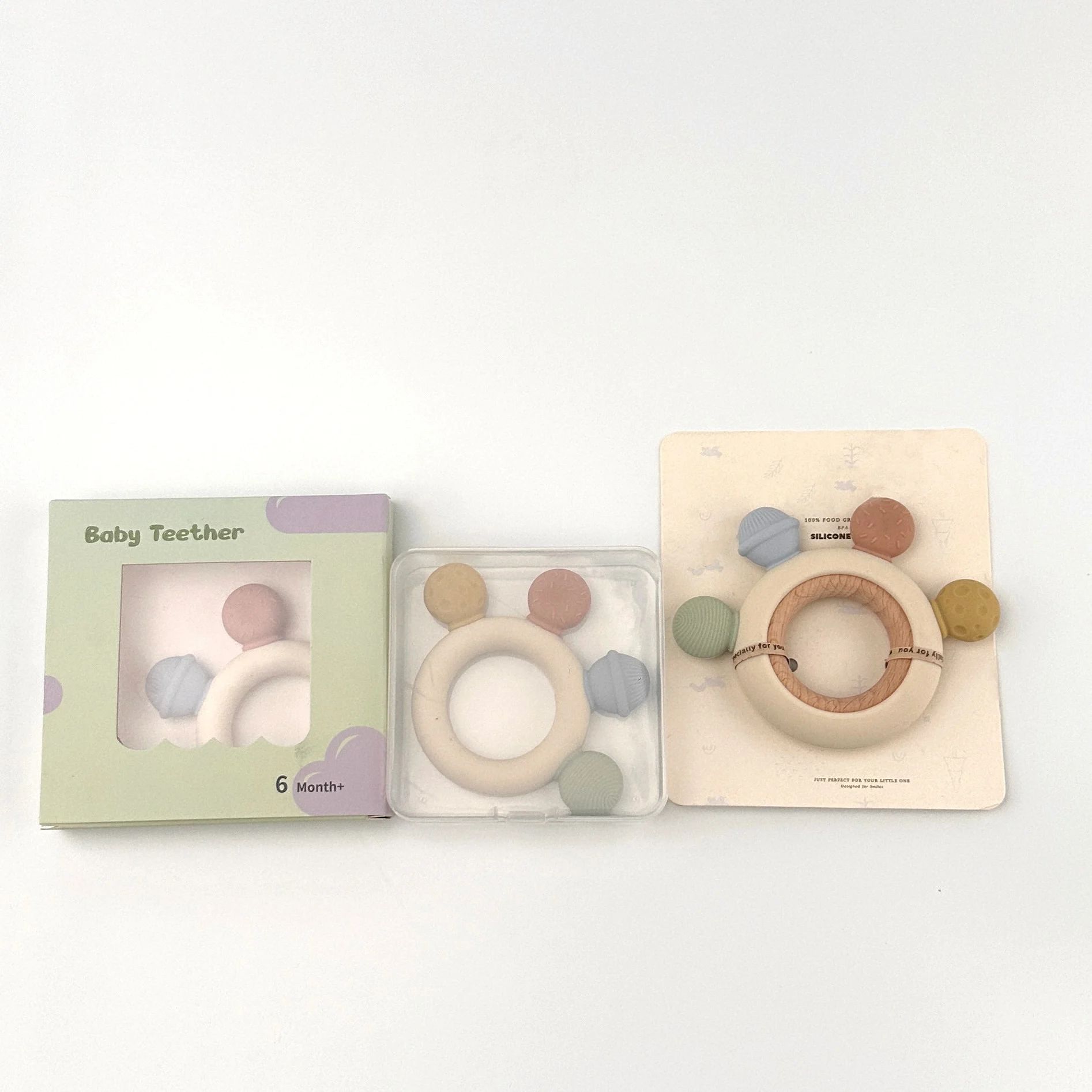 BPA Free toddler teether wooden sensory chew teether set toy Silicone teething ring baby teething toy Silicone baby teether
