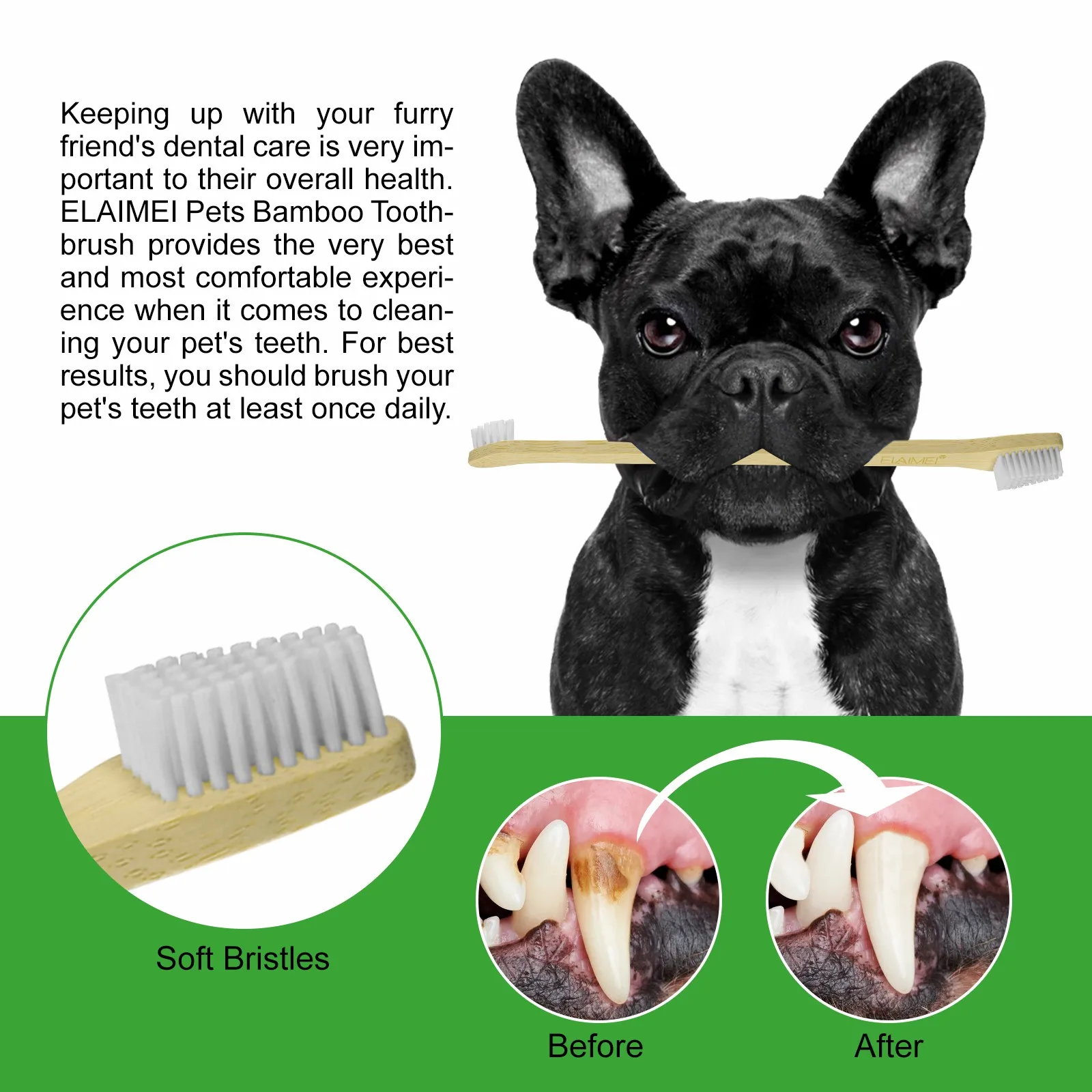 ELAIMEI bamboo pet of 3 toothbrushes