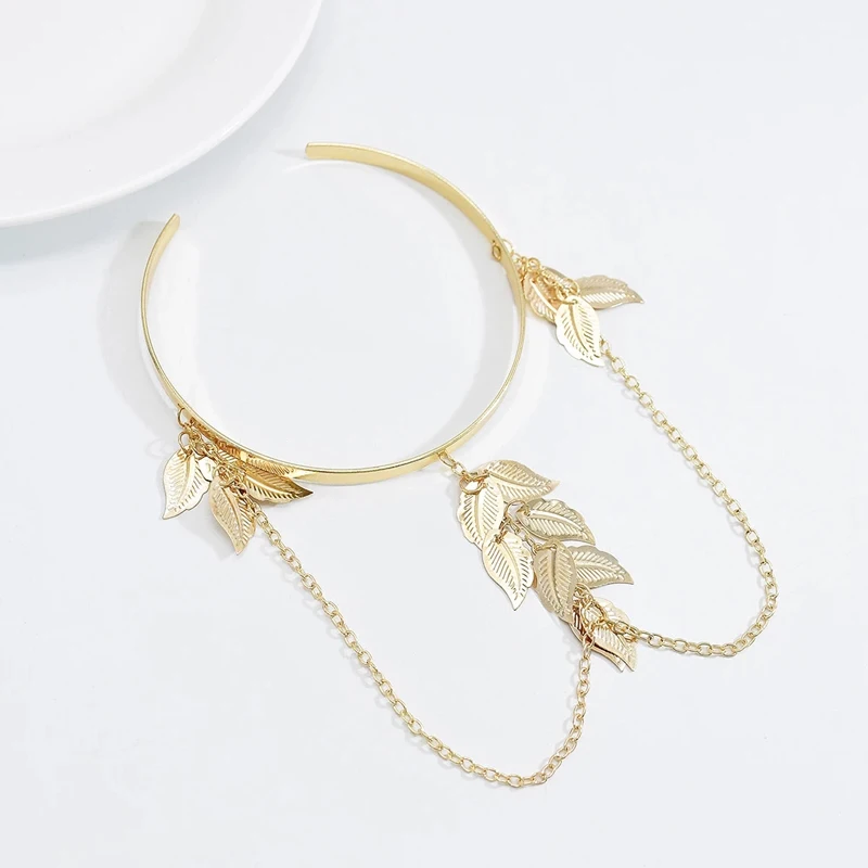 Adjustable open leaf pattern fashion silver bracelet gold metal armband