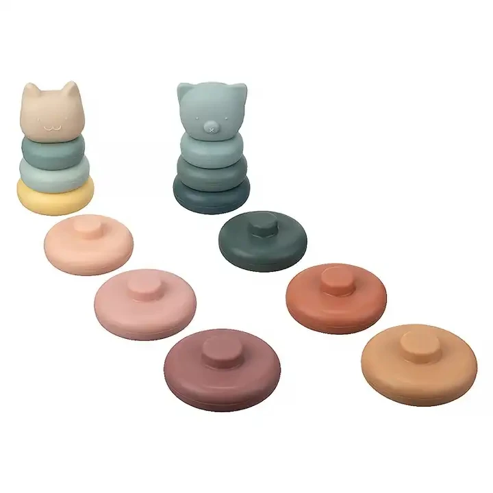 Early Educational Toys Silicone Rainbow Stacking Ring Tower Game Blocks Baby Montessori Toys