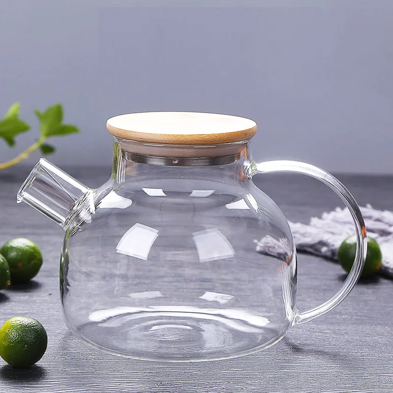 1000ml 1800ml Clear Glass Tea Pot Teapot Pitcher with Removable Filter Spout and Bamboo Lid for Loose Leaf and Blooming Tea