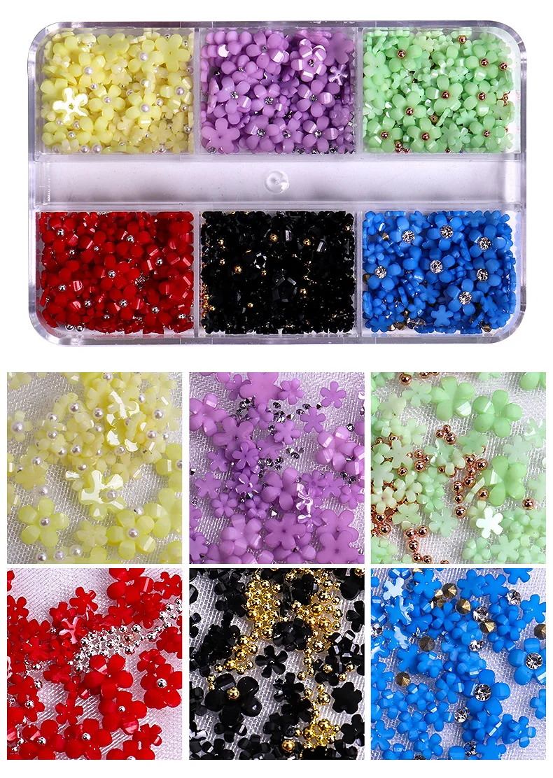 2025 Hot Sale Nails Accessories Art 3D Resin Pink White Purple Red Flower Wholesale Nail Decoration Flower With Rhinestone