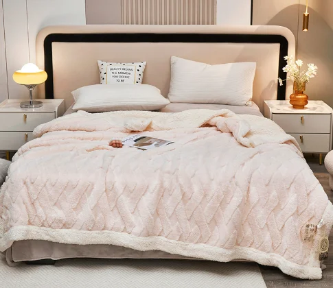 Whole sale New jacquard Shaggy Weft Knitted blanket double thick sherpa throw  thick  blanket  fuzzy blanket