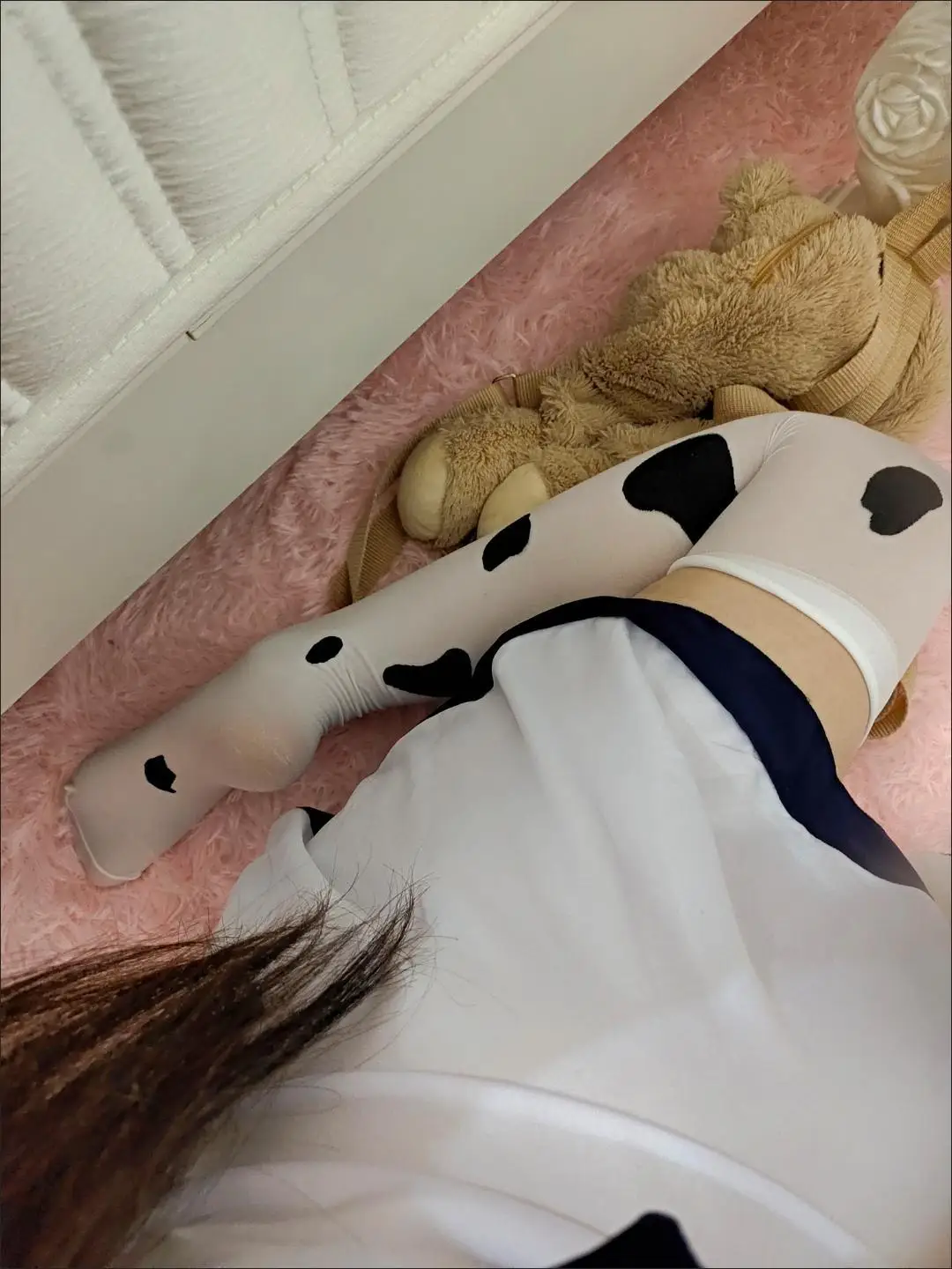 Make your little milk cat maiden cute sexy velvet knee-high socks speckled cow white high stockings