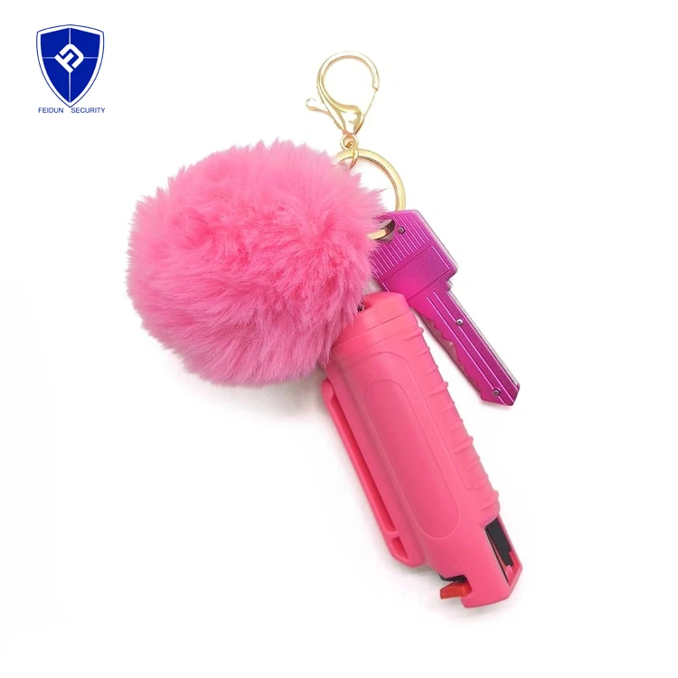 Лидер продаж, оптовая цена, мини-брелок для самообороны, спрей для перца для женщин с помпоном и ключом