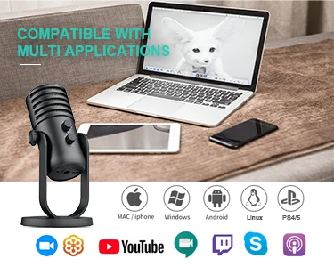 USB Microphone Computer Detachable Stand Detachable for Musical Instrument Recording Podcasting YouTube Karaoke Gaming Media