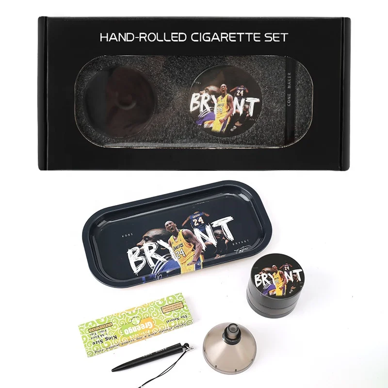 New Style Custom Printed 5 Pieces Herb Grinder Tin Metal Rolling Tray Smoking Kits Set With Smoking Accessories Wholesale
