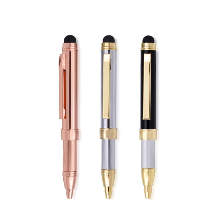 Тонкий металлический стилус 2 в 1, сенсорная ручка, многоцветные дешевые металлические шариковые ручки для отеля