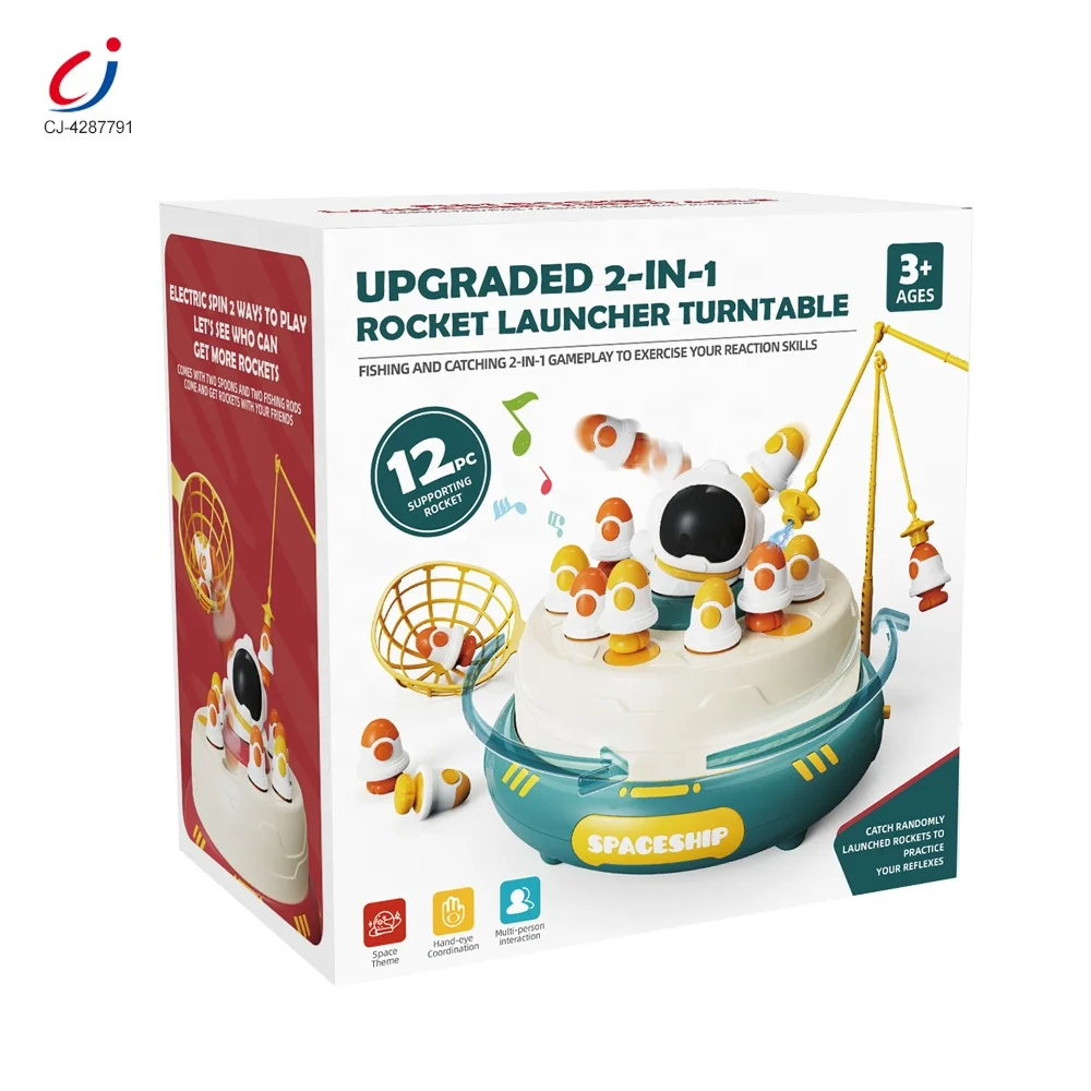 Chengji funny toy fishing games plastic kids educational 2 in 1 rocket launcher electric fishing board toy with music