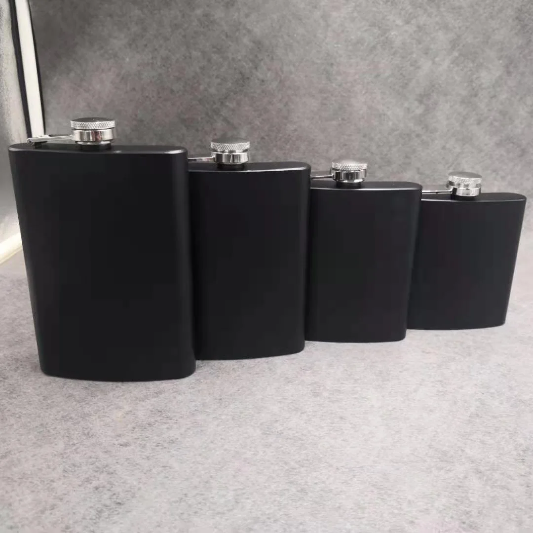 
304 stainless steel matt black 6oz hip flask 