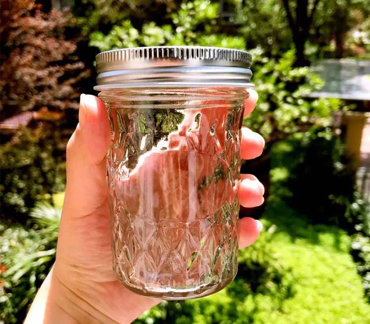 Custom Embossed 4 oz Diamond Baby Food Canning Jar Jams Tumbler Fruit Syrups Honey Wide Mouth Glass Mason Jar