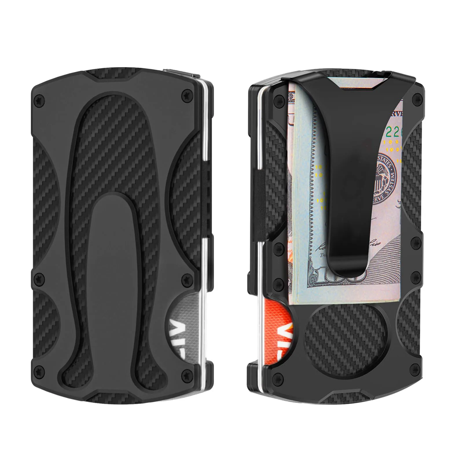 Slim Tactical Wallet RFID Blocking Minimalist Credit Card Holder with Aluminum Money Clip Carbon Fiber Wallets for Men