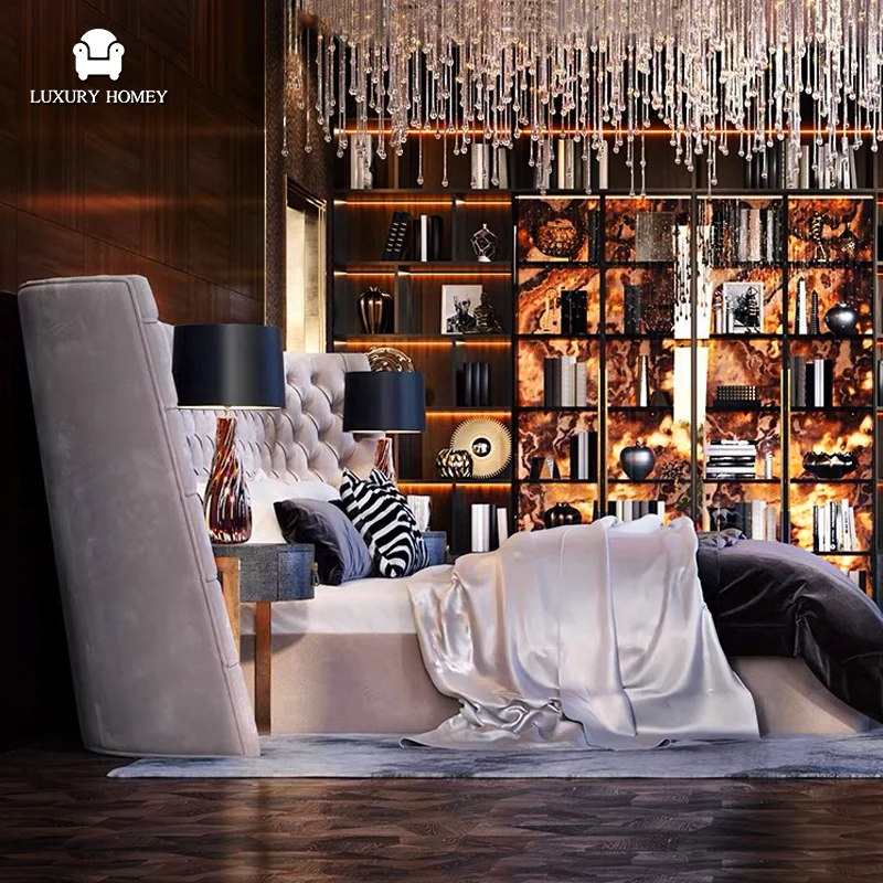 Italian High-end Modern Bedroom Furniture Designer Fashion Buckle Bedroom Set Furniture King Size Bedroom Set