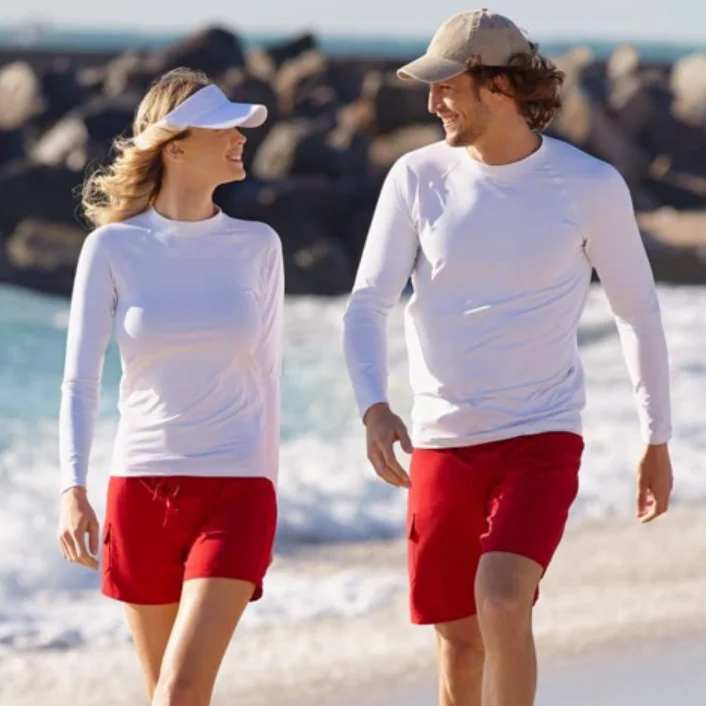 Customized Plain White Nylon Lycra Stretch Compression Fit Surfing Suit Diving Swimming Unisex Rash Guard