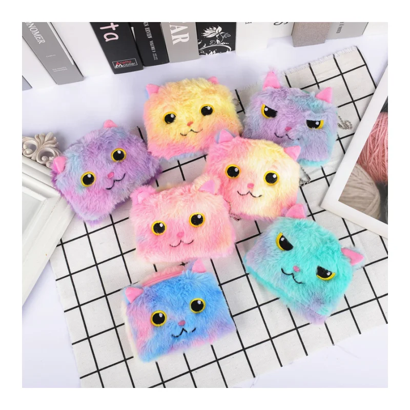 Best Selling Cute Cartoon Plush Kitten Wallet Lovely Rainbow Color Cat Coin Bag Storage Bag Kids Mini Wallet Coin Pouch
