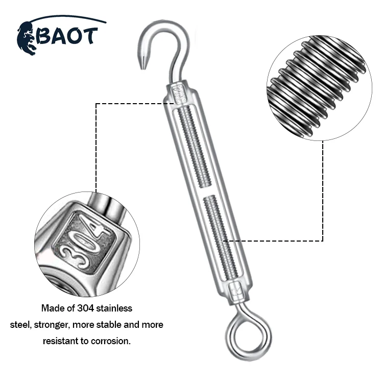 BAOT Heavy Duty M6 Stainless Steel Ss 316 Hook Eye Turnbuckle for Lifting Marine