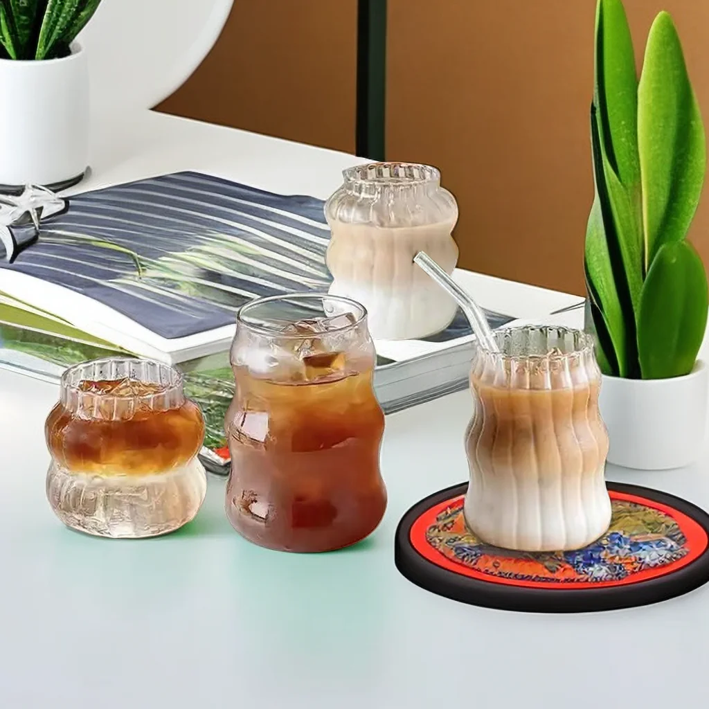Vertical strip High borosilicate glass thread cup Modern Fashion large capacity Fruit Juice bubble tea glass ice coffee mug