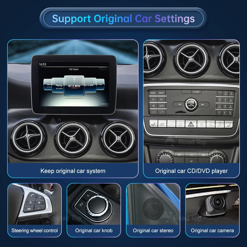 Road Top Wireless CarPlay Android Auto Multimedia Display Screen for Mercedes-Benz A B CLA GLA Class W176 W246 2016-2018 NTG5.0