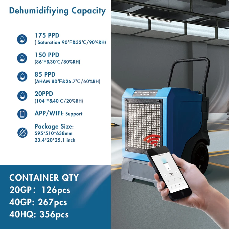 Industrial Compact R32 LGR 175 Pints Dehumidifier Dry Cleaning Machines for Water Damage Restoration