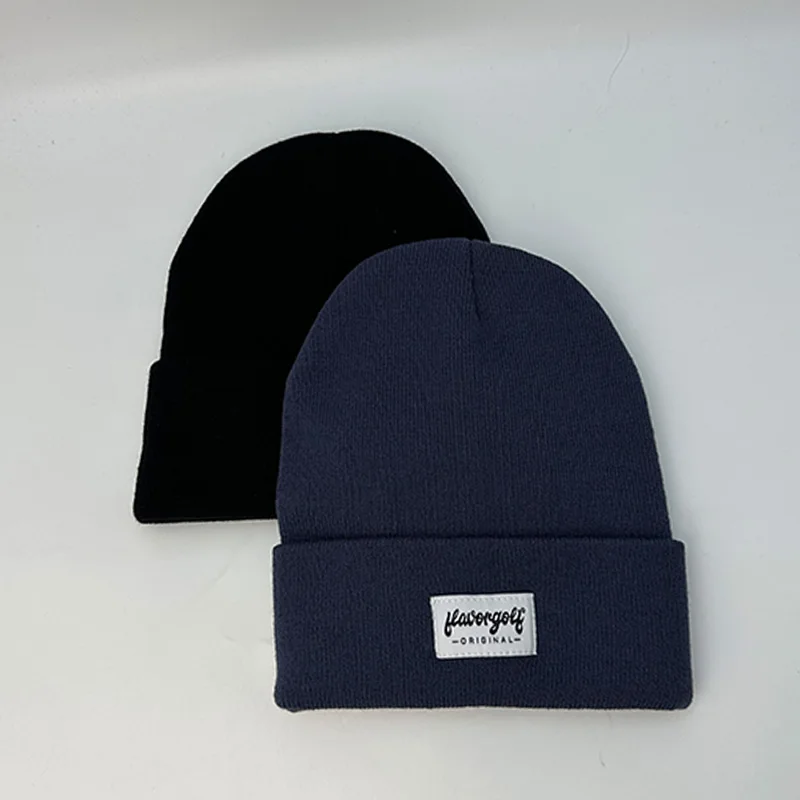 Black Polyester Warm Knitted Thermal Gorros Plain Men Woman Fashion Caps Custom Acrylic Winter Beanie Hats