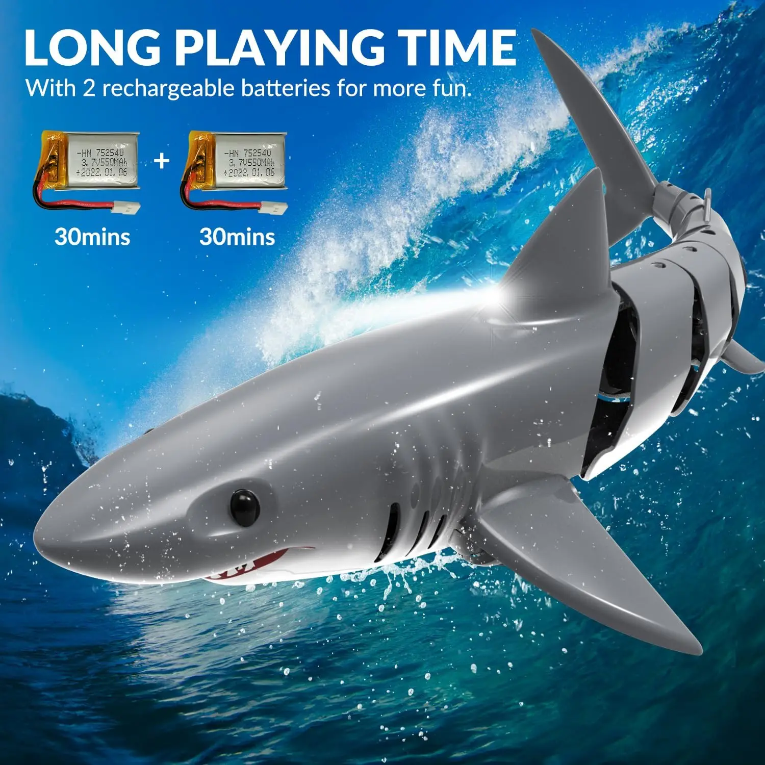 ROXGOCT RC Animals Remote Control Shark Toys for Kids 1:18 Scale High Simulation RC Shark for Pool Electric Robot Toy with Light