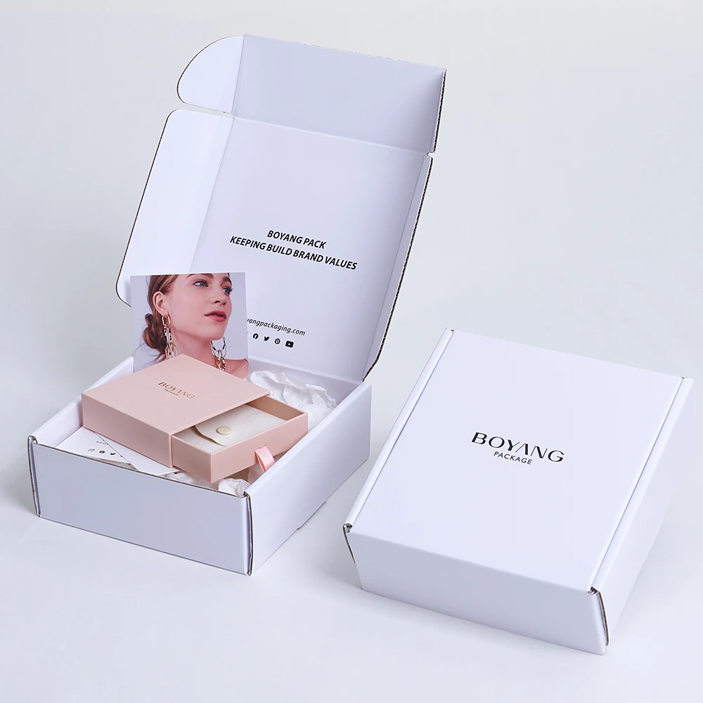 Boyang Custom Drawer Paper Pink Bracelet Necklace Ring Earring Jewelry Packaging Box Set