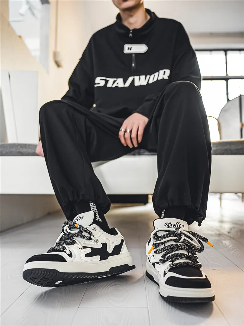 Wholesale Custom Logo Leather Chaussures Hommes White Black Men Casual Shoes Fashion Running Sneakers For Men Casual