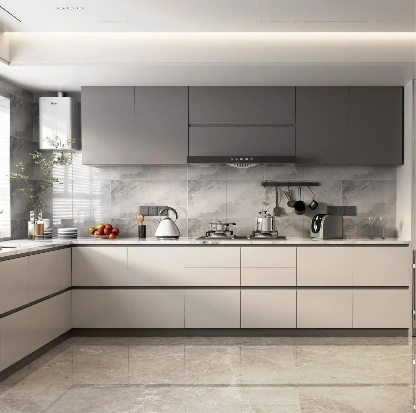 Белый лак кухонный шкаф Cucine с большим островом и высоким блоком бега