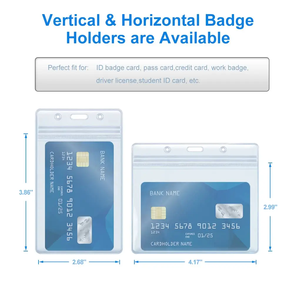 Custom Size Premium Clear Plastic Resealable Zip Vertical Horizontal Creative Work Badge Tag License Id Card Protector Holder