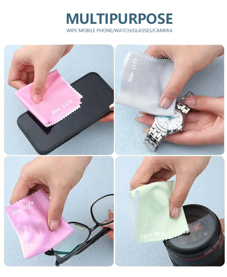Microfiber Eyeglass Cleaning Cloth Low MOQ Custom Logo Print fiber Cloth Lens Watch Cleaning Glasses Cloth