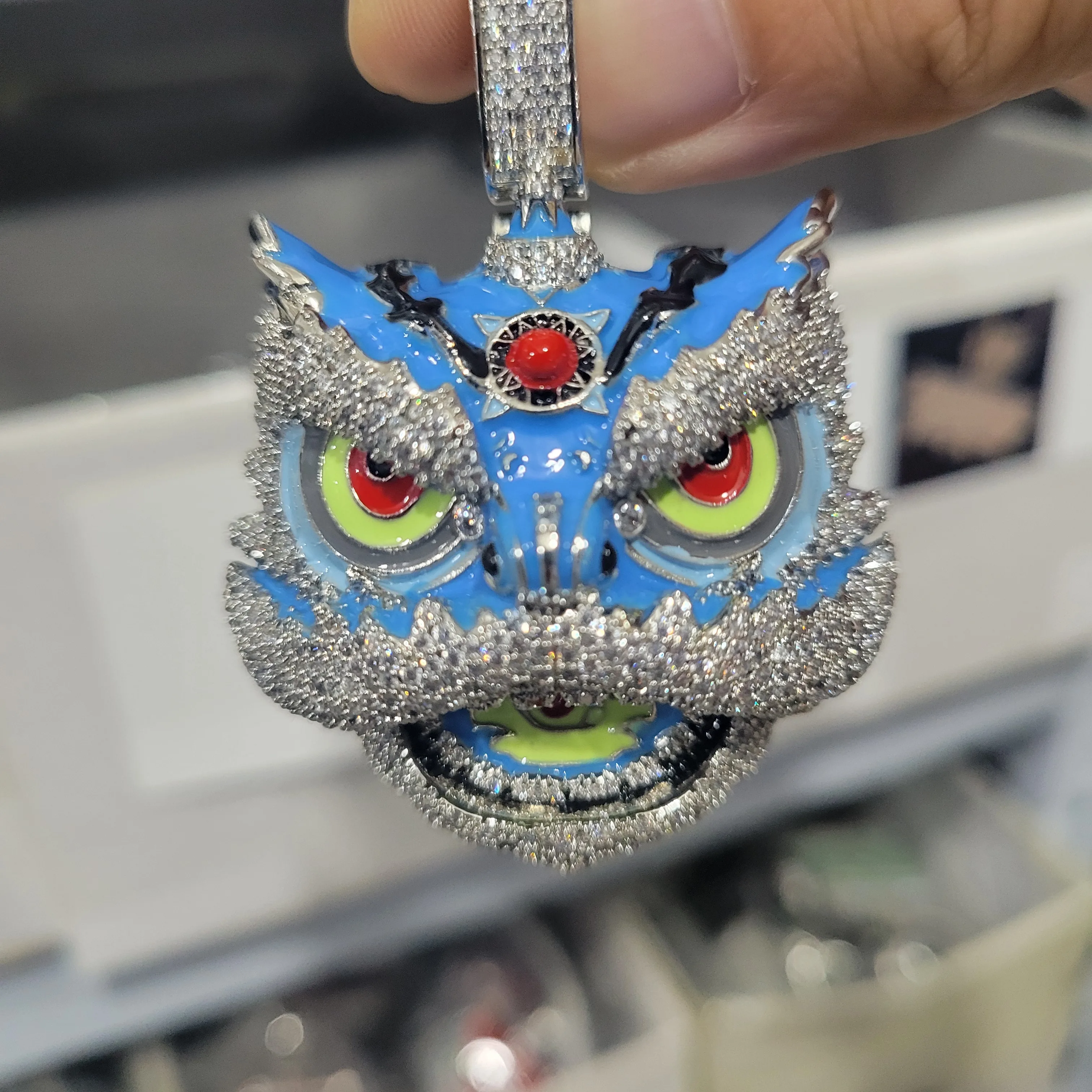 Colorful Men Jewelry Iced Out Hip Hop Inlaid Zircon Lion Awakening Pendant Oil Dripping Lion Head Necklace Chains for Men