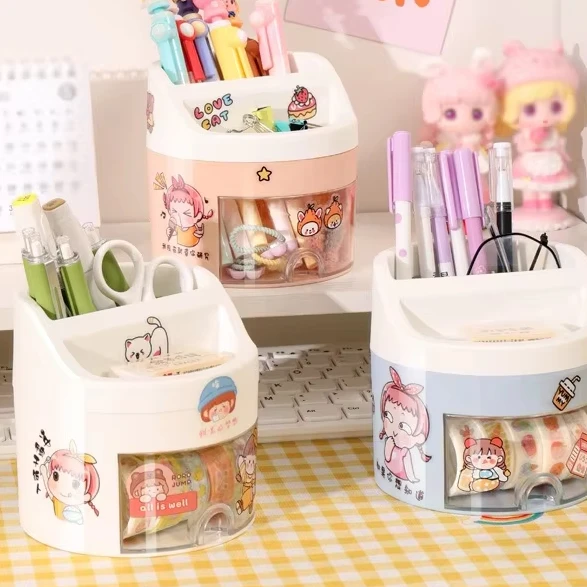 Large Capacity Ins Wind-inspired Fashionable Pen Holder Stationery Storage Box for Students Office Workers Cute Creative Girls