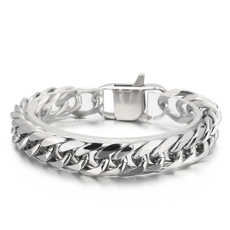 Stainless steel beveled curb chain bracelets wholesale silver cuban link chain bracelet men