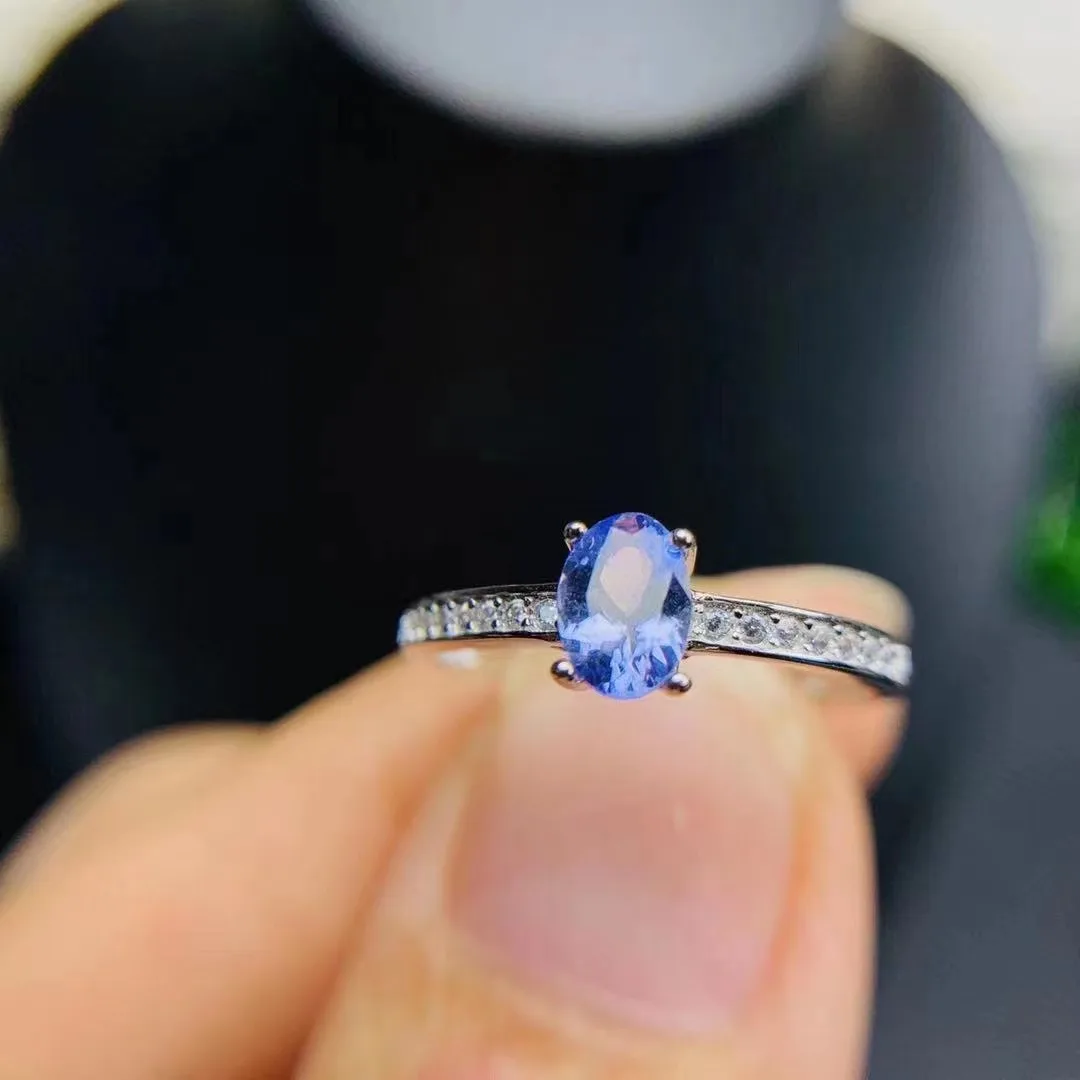 Wholesale Classic Fashion Gold Plated 925 Sterling Silver Natural Tanzanite Small Jewelry Rings