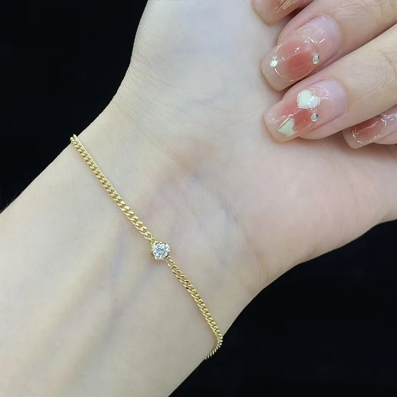 New Arrival 18K Pure Gold CVD HPHT Diamond Cuban Chain Bracelet Solitaire Bubble Diamond Bracelet with Cuban Link Chain