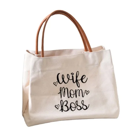 Wife Mom Boss Women Lady Casual Canvas Large Capacity Handbag Shoulder Tote Shopping Bag