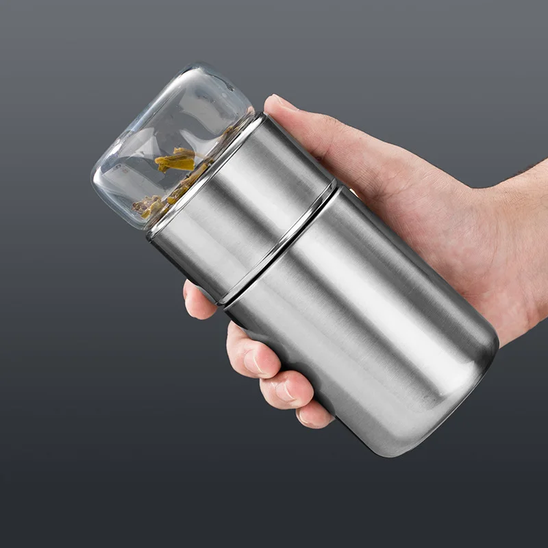 304 Stainless Steel Glass Flask Tea Separation Water Bottle For Men Women Portable Business Office Water Cup
