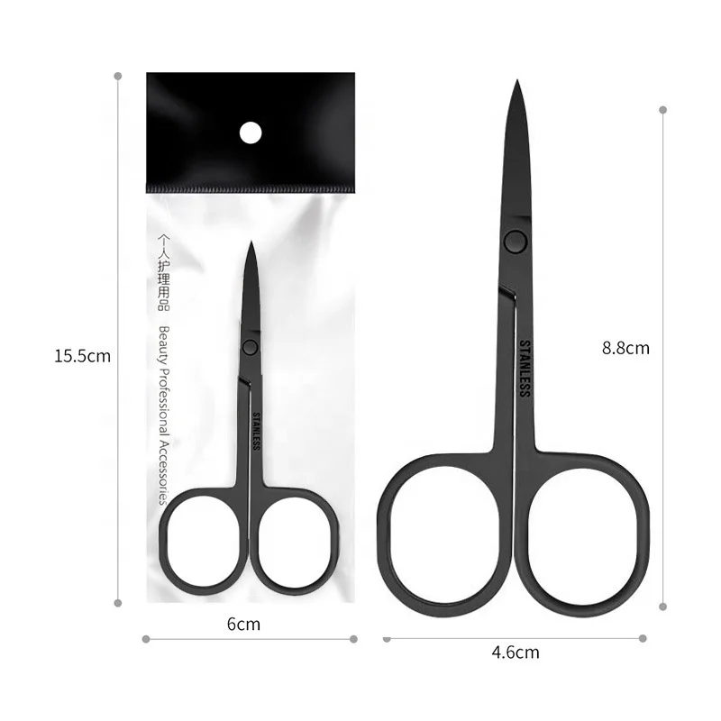 wholesales Stainless Steel 2.0mm eyebrow scissors Curved blade Sharp black Private Label lash beauty Scissors