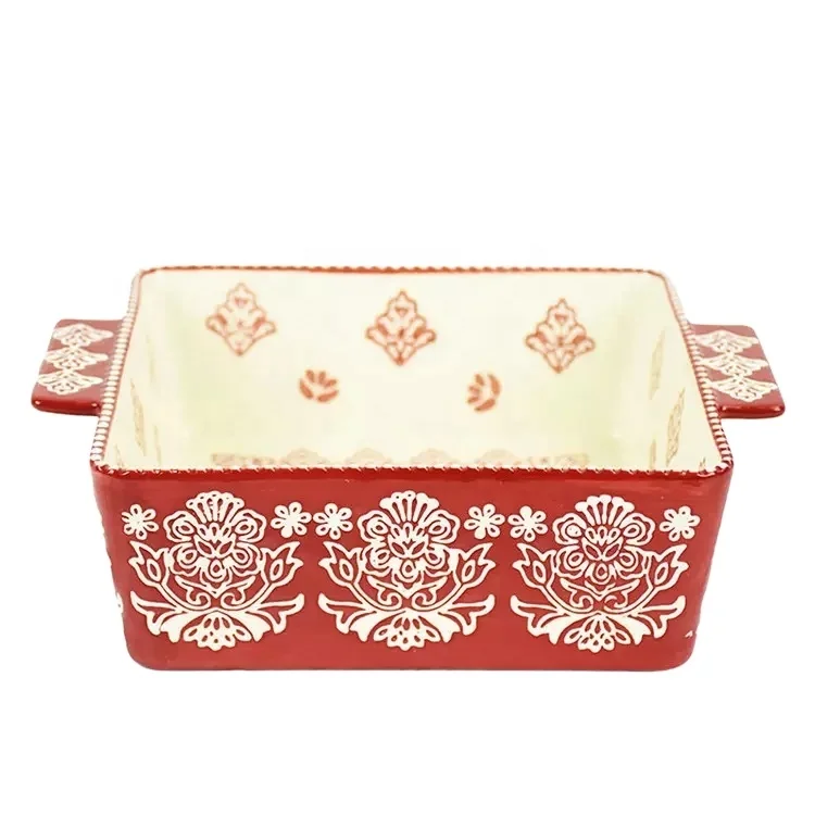 Hand Paint Bread Cake Bohemian Ceramic Square Stoneware Baking dish