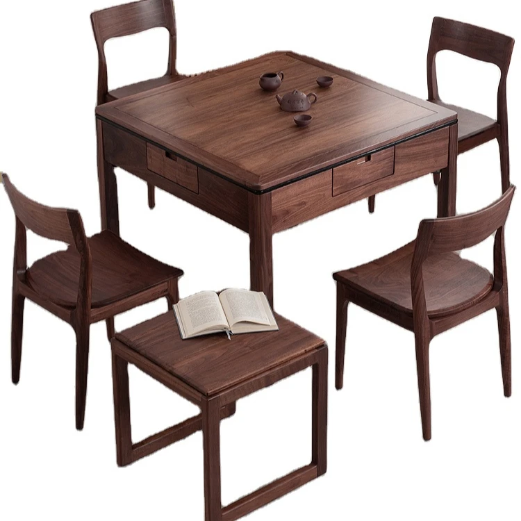 High Quality black walnut Solid wood mahjong machine Dining table dual use Chinese wooden automatic mahjong table