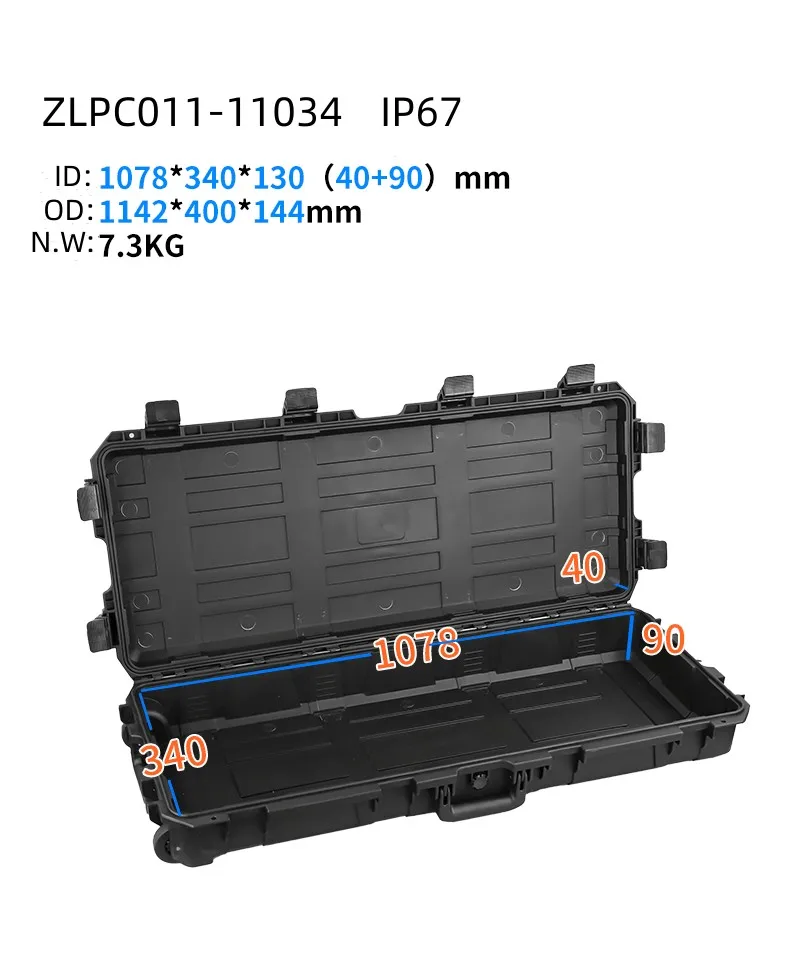 OEM black plastic tool box waterproof long case with handle plastic storage case for electronics equipment