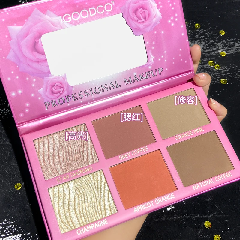 Румяна пудра 6 видов цветов румяна и косметическое средство, макияж, макияж для лица, бронзер, мульти-функциональные тени для век диск