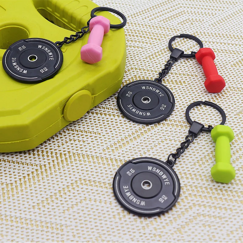 custom logo neoprene dumbbell custom stackable  designer business barbell rubber bump plate fitness dumbbell set Keychain