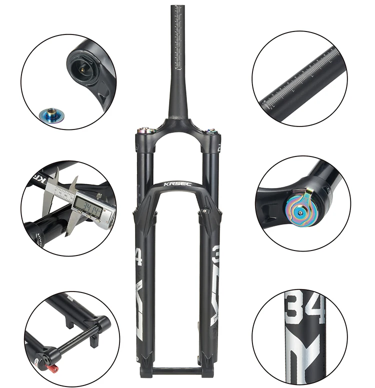 KRSEC Aluminum Alloy Manual/Remote Bicycle Air Suspension Fork Straight 9mm QR MTB Bike Fork